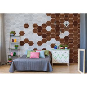 Fototapet - Modern 3D Wood Hexagonal Design Vliesová tapeta - 206x275 cm