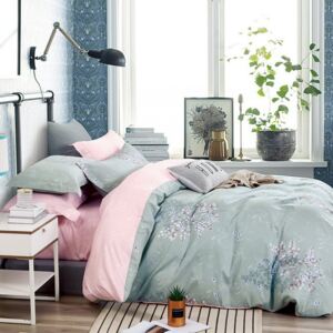Lenjerie de pat reversibilă gri, cu model floral 3 părți: 1buc 160 cmx200 + 2buc 70 cmx80