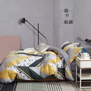 Lenjerie de pat galbenă de calitate, cu model 3 părți: 1buc 180x200 + 2buc 70 cmx80