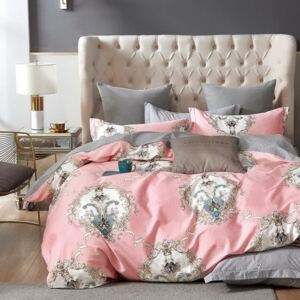 Lenjerie de pat reversibilă roz 3 părți: 1buc 160 cmx200 + 2buc 70 cmx80