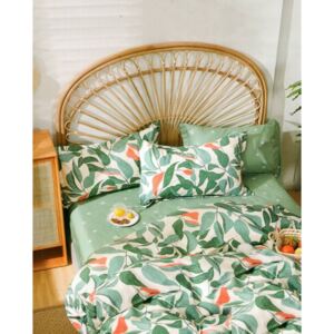 Lenjerie de pat elegantă din bumbac verde, cu motiv de frunze 3 părți: 1buc 160 cmx200 + 2buc 70 cmx80