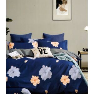 Lenjerie de pat unică din bumbac albastru cu flori 3 părți: 1buc 160 cmx200 + 2buc 70 cmx80