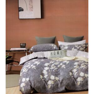Lenjerie de pat din bumbac violet-alb, cu imprimeu de flori 4 părți: 1buc 200x220 + 2buc 70 cmx80 + cearșaf de pat