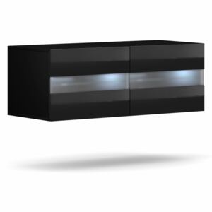Comoda TV GITA, 100x35x42, negru/negru lucios + LED