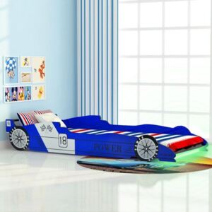 Pat copii mașină de curse cu LED 90 x 200 cm albastru