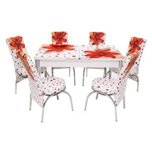 Set masa mercan cu 6 scaune , crini rosii
