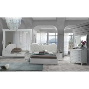 Dormitor Brielle , alb, pat 160x200 cm, dulap cu 2 usi culisante, 2 noptiere, comoda