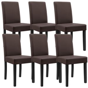 [en.casa]® Set Victoria 6 scaune bucatarie,90 x 42 cm, tapitat, piele sintetica, forma trapezoidala sezut, maro