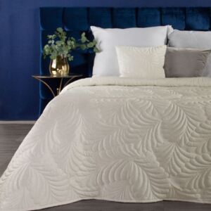 Cuvertură de pat albă-crem modernă, de o singură culoare, cu un motiv de frunze Lăţime: 220 cm | Lungime: 240 cm