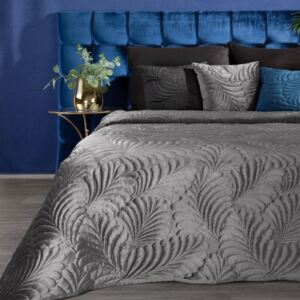 Cuvertură de pat din catifea gri strălucitoare, cu un motiv de frunze Lăţime: 170 cm | Lungime: 210 cm