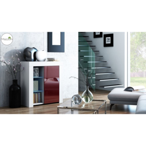 Mazzoni MILA 1D LED skříňka bílá / burgund lesk, obývací pokoj