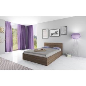 Pat dormitor dublu, culoare nuc, 144.5 x 206 x 78 cm