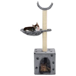 Ansamblu pisici cu funie de sisal, 105 cm, imprimeu lăbuțe, gri