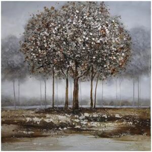 Tablou pictat manual Trees silver 100 x 100 cm