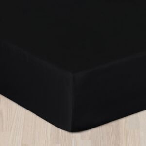 Cearsaf elastic satinat, negru 90x200 cm