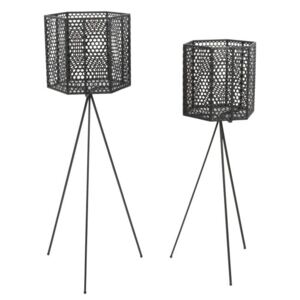 Set 2 suporturi metalice pentru ghiveci PT LIVING Hexagon, negru