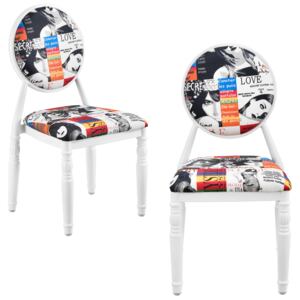 [en.casa]® Set 2 scaune design vintage - alb / cu model