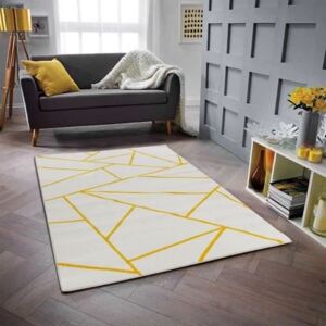 GALA Polypropylene Living Room Rug - 120 x 160 cm - White and Yellow - Geometric Pattern