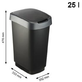 Coș de gunoi din plastic reciclat, argintiu-negru 25 l Twist - Rotho