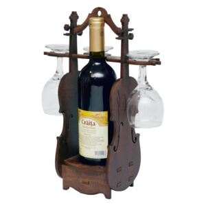 Suport vin din lemn cu 4 pahare, model vioară