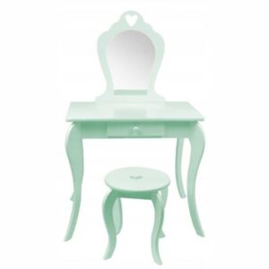 Masa de toaleta, machiaj, pentru copii, verde menta, cu oglinda, sertar si taburet, 71x50x108 cm