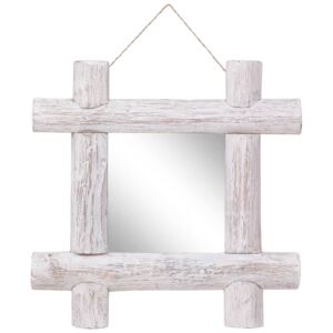 Oglindă cu ramă din bușteni, alb, 50x50 cm, lemn masiv reciclat