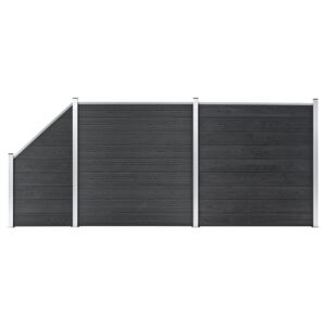 Set panouri gard, 2 pătrate + 1 oblic, gri, 446 x 186 cm, WPC