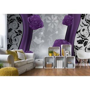 GLIX Fototapet - Purple Roses Floral Design Purple And Silver Papírová tapeta - 184x254 cm