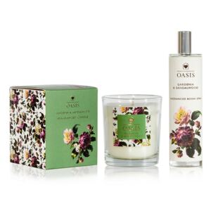 Set lumânare parfumată și spray de interior cu aromă de gardenie și lemn de santal Bahoma London Oasis Renaissance
