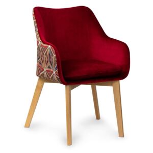 Scaun tapitat cu stofa, cu picioare din lemn Malawi Dark Red / Beech, l56xA62xH84 cm