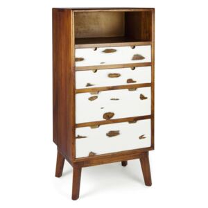 Cabinet din lemn cu 4 sertare, Nordic Nuc / Alb, l60xA45xH125 cm