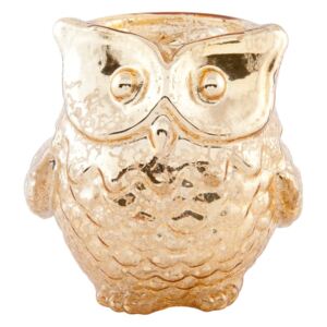 Suport lumanare sticla auriu Owl Ø 9x7 cm