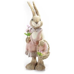 Figurina Iepuras Paste cu rochita roz fibre naturale m 21x15x58H