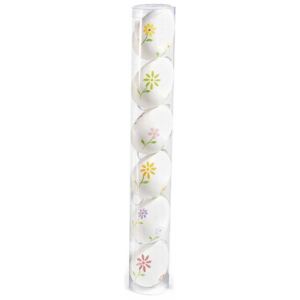 Set 6 oua decorative plastic suspendabile alb flori