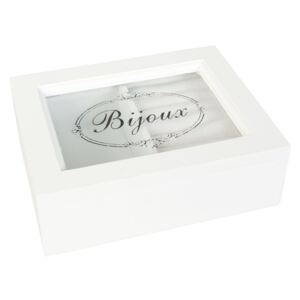 Cutie bijuterii cu organizator inele lemn alb Bijoux 15*12*5 cm