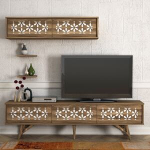Set comodă TV și dulap de perete cu aspect de lemn de nuc Flomar