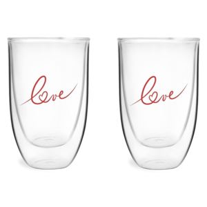 Set 2 pahare din sticlă dublă cu model Vialli design Love, 350 ml