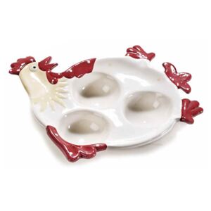 Platou Paste Gallina 3 oua ceramica alb rosu cm 14 cm x 14 cm