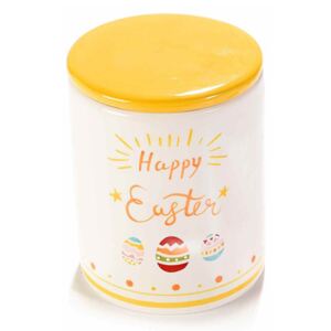 Borcan decorativ model Happy Easter ceramica galben alb Ø 10 cm x 16 H