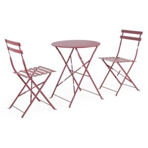 Set 2 scaune pliabile si masa fier forjat rosu Wissant