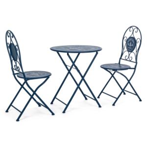 Set 2 scaune pliabile si masa fier forjat bleumarin Bistrot