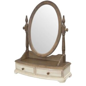 Oglindă cu două sertare Ebonie, 64x49x20 cm, lemn de arbore de cauciuc/ furnir/ metal, ivoire/ maro