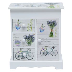 Cutie bijuterii cu sertare și ușiță. Design lavandă & bicicletă