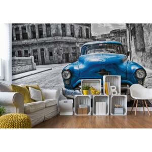 Fototapet - Vintage Car Cuba Havana Blue Vliesová tapeta - 368x254 cm