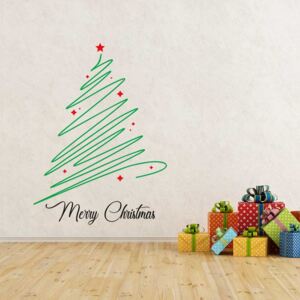 Merry Christmas - autocolant de perete Roșu și verde 90 x 70 cm