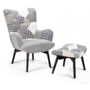 Fotoliu cu scaun pentru picioare Vejle, alb/negru, 81 x 78 x 100 cm