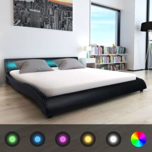 Cadru de pat cu LED, negru, 180 x 200 cm, piele artificială