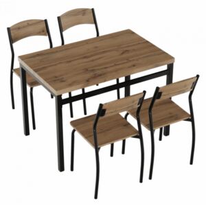 Set masa + 4 scaune din lemn , metal negru mdf stejar artizan