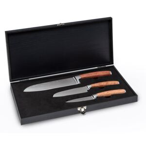 Klarstein Kishiko, set de cuțite, oțel de damasc, 3 bucăți, foarte ascuțite, mânere din lemn de trandafir