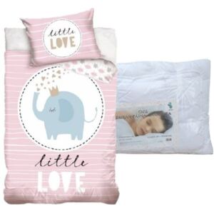 Set lenjerie de pat Elefant (roz, little love) pentru copii de grădiniță